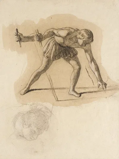 Crouching Male Figure Holding Staff by John Vanderlyn — digital art print download