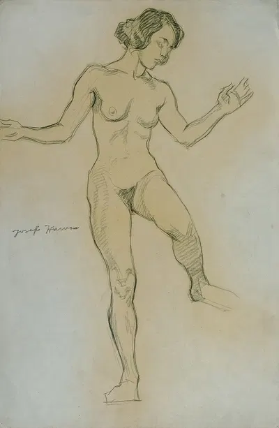 Aktstudie in Tanzpose Vorderansicht by Йозеф Вавра, 1925 — digital art print download