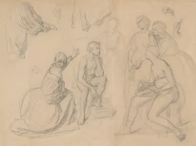 Fragment of composition with the prince figure and the ladies gathered around him, for the painting 'The Upbringing of…