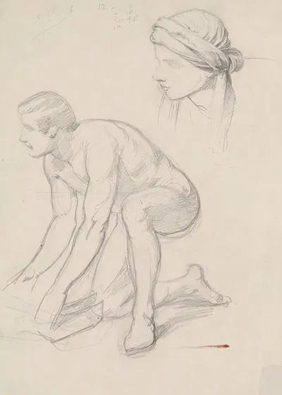 Nude sketch and study of the head in a turban for the figure of Joseph of Arimathea to the painting 'Entombment' by Юзеф…