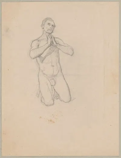 Nude sketch to the figure of St. Matthias to the painting 'Martyrdom of St. Matthias' by Юзеф Симмлер, 1866-1867 — digital…