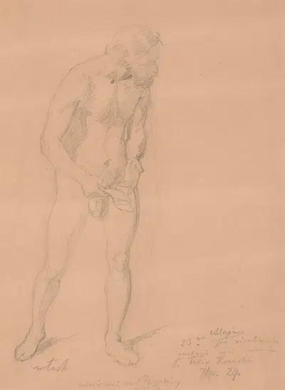 Nude Study for a Figure of an Italian in the Painting 'The Upbringing of Sigismund Augustus' by Юзеф Симмлер, 1861 —…