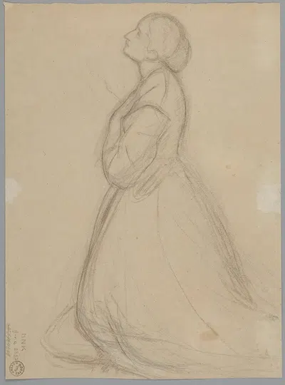 Sketch of the queen figure for the painting 'Queen Jadwiga's Oath' by Юзеф Симмлер, 1867 — digital art print download
