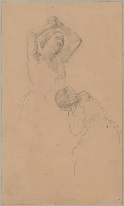 Sketch of two female figures to the painting 'Martyrdom of St. Josaphat Kuntsevych' by Юзеф Симмлер, 1861 — digital art…