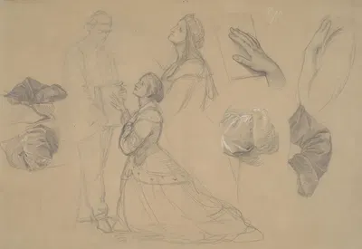 Studies of Jagiełło's overcoat for the painting 'Queen Jadwiga's Oath' by Юзеф Симмлер, 1867 — digital art print download