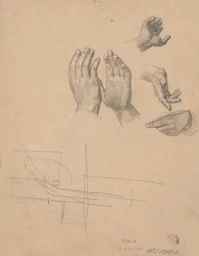 Studies of the hand of St. Matthias and high priests by Юзеф Симмлер, 1866-1867 — digital art print download