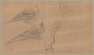 Study of a lady playing a lute and drapery for the painting 'The Upbringing of Sigismund Augustus' by Юзеф Симмлер, 1861 —…