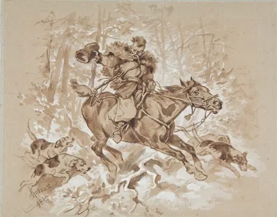 Hunter with hounds by Juliusz Kossak, 1887 — digital art print download