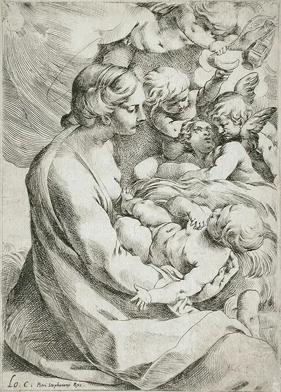 Madonna and Child with Angels by Лудовико Караччи — digital art print download