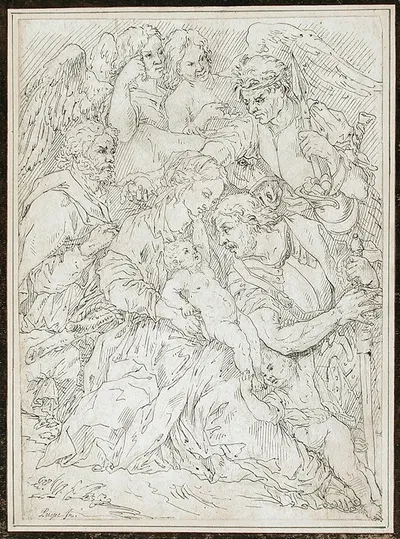 The Holy Family with Angels and Two Figures by Pierre Puget — digital art print download