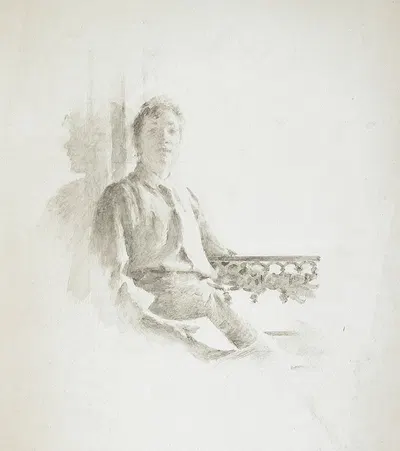 Portrait of a Woman Seated on a Balcony by Теодор Робинсон — digital art print download