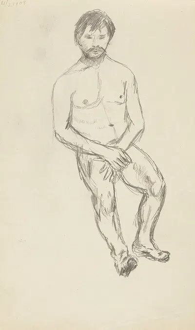 akt siedzącego mężczyzny zakrywającego dłońmi przyrodzenie by Adolf Sternschuss, 1908 — digital art print download