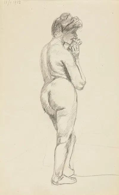 akt stojącej kobiety z uniesionymi dłońmi by Adolf Sternschuss, 1908 — digital art print download