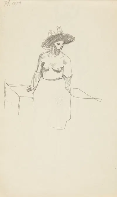 półakt siedzącej kobiety w kapeluszu by Adolf Sternschuss, 1909 — digital art print download