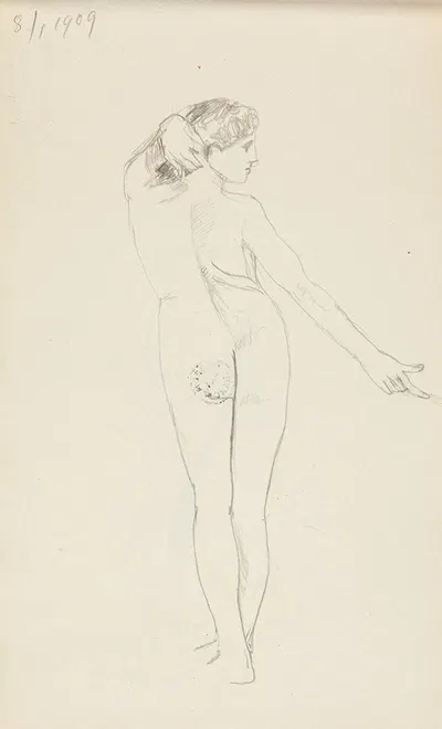 akt stojącej tyłem kobiety by Adolf Sternschuss, 1909 — digital art print download