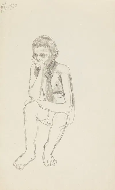 akt siedzącego chłopca podpierającego twarz dłonią by Adolf Sternschuss, 1909 — digital art print download