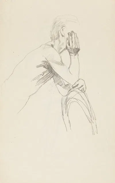 półakt mężczyzny opierającego się o oparcie krzesła by Adolf Sternschuss, 1909 — digital art print download