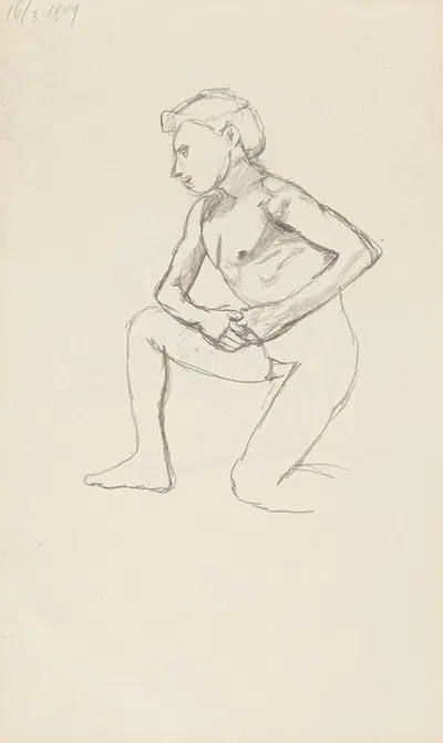 akt mężczyzny klęczącego na jednym kolanie by Adolf Sternschuss, 1909 — digital art print download