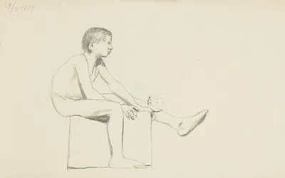 akt siedzącego chłopca by Adolf Sternschuss, 1909 — digital art print download