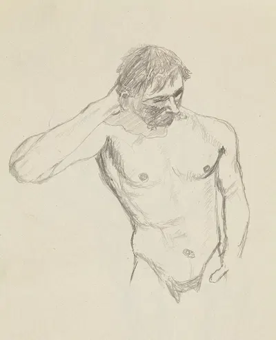 półakt mężczyzny trzymającego rękę z tyłu głowy by Adolf Sternschuss, 1908 — digital art print download