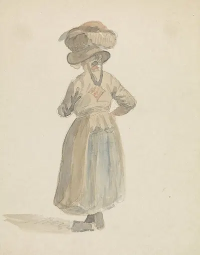 Figuurstudie van een vrouw met een mand op het hoofd, van achteren by Адрианус Эверсен, 1828 - 1897 — digital art print…