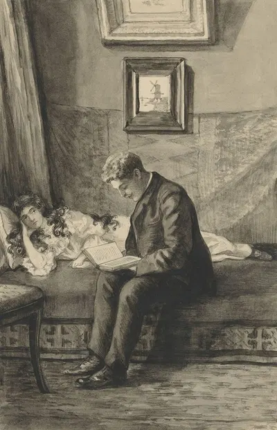 Молодой человек читает девушке by Анна Мария Круйфф, 1905 — digital art print download