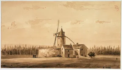Moulin de Longchamp. by Огюст-Себастьен Бенар, 1831 — digital art print download