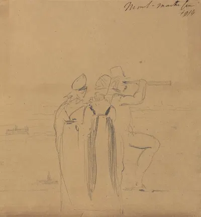 Study of a Man, Looking Through a Telescope, Accompanied by Two Women by Benjamin Robert Haydon, 1814 — digital art print…