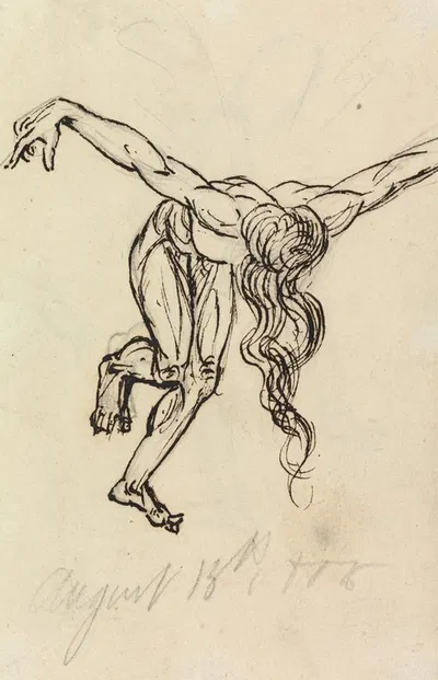 Study of a Nude, Leaning Forward, with Arms Extended Out by Benjamin Robert Haydon, 1806 — digital art print download