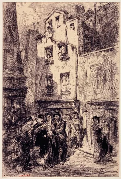 La rue de la Parcheminerie, arrestation d'une fille by Камиль Бурже, 1855-1912 — digital art print download