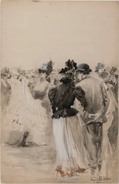 Foule avec couple vu de dos au premier plan (Bal du Moulin Rouge) by Charles Billon, 1801 - 1900 — digital art print download