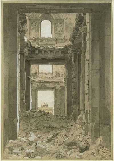 Ruines des Tuileries, entrée du palais du côté du jardin by Шарль-Жозеф Бовери, 1871 — digital art print download