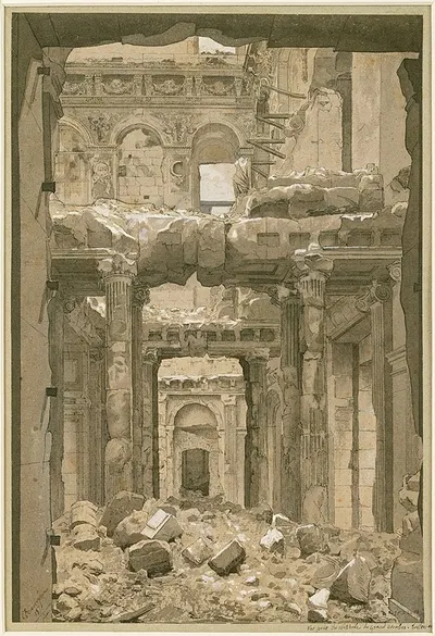 Ruines des Tuileries, vue prise du vestibule du grand escalier. by Шарль-Жозеф Бовери, 1871 — digital art print download