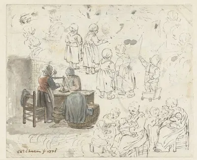 Schetsen van goudweegster en kinderen by Кристина Шалон, 1771 — digital art print download