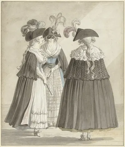 Drie vrouwen in Romeinse maskeradekostuums by Даниэль Дюпре, 1790 — digital art print download