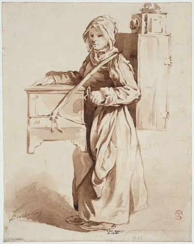 Jeune fille à la lanterne magique by Эдме Бушардон, 1698 - 1762 — digital art print download
