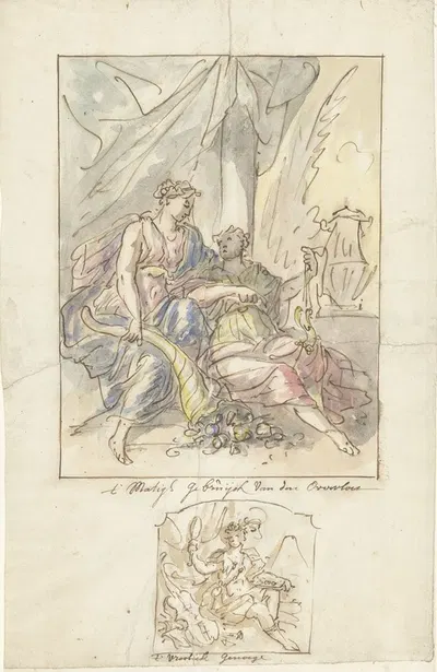 Allegorie op het matig gebruik van de Overvloed en een allegorie van het Vrolijk Genoegen by Элиас ван Неймеген, 1677 -…