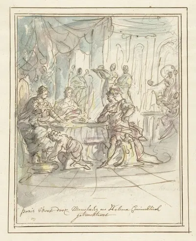 Paris onthaald door Menelaüs en Helena by Элиас ван Неймеген, 1677 - 1755 — digital art print download