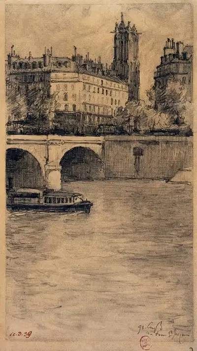 Мост Нотр-Дам и башня Святого Жака by Эжен Бежо, 1898 — digital art print download