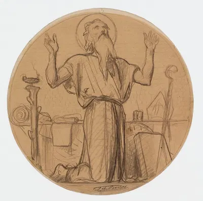 Dessin préparatoire pour les médaillons de l'église de la Trinité, 66 rue saint-Lazare, 9ème arrondissement by Félix-Joseph…