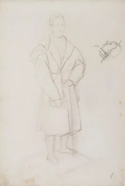 szkic młodego mężczyzny i szkic głowy starego mężczyzny by Ferdynand Bryll, 1883 - 1886 — digital art print download