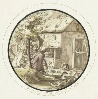 Abraham en de engelen by Жерар тер Борх, 1615 — digital art print download
