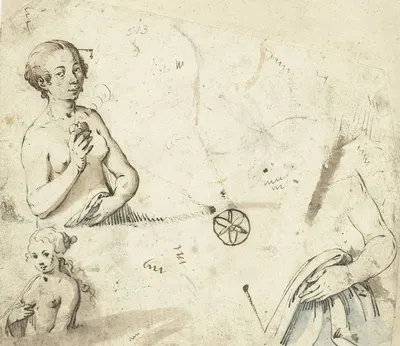 Studieblad met een paar vrouwelijke halffiguren by Жерар тер Борх, 1617 - 1619 — digital art print download