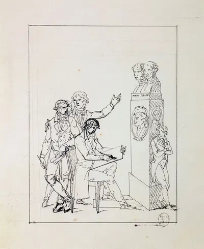 Hommes dont un dessinant auprès d'un monument à Denon, Gauté et Boichot by Guillaume Boichot, 1735 - 1815 — digital art…