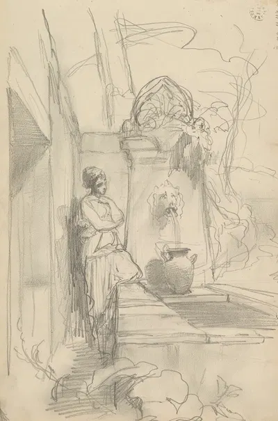scena idylliczna; dziewczyna nalewająca wodę do dzbana by Генрик Симирядзкий, 1883 — digital art print download