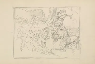 szkic do obrazu 'Stypa wojowników Światosława po bitwie pod Dorostołem w r. 781' z roku 1884 by Генрик Симирядзкий, 1883 —…