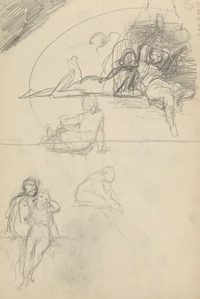 szkic postaci i par do kompozycji idyllicznych by Генрик Симирядзкий, 1883 — digital art print download