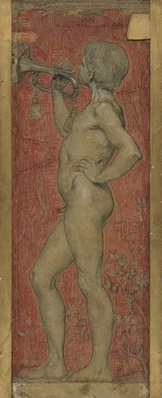 Jeune garçon nu jouant du clairon by Hippolyte Dominique Berteaux — digital art print download