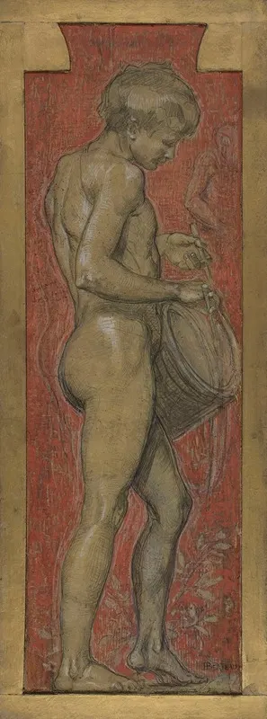 Jeune garçon nu jouant du tambour by Ипполит Доминик Берто — digital art print download