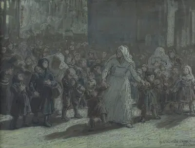 L'arrivée à la gare du Nord en 1914. Infirmière conduisant des enfants by Ипполит Доминик Берто — digital art print download
